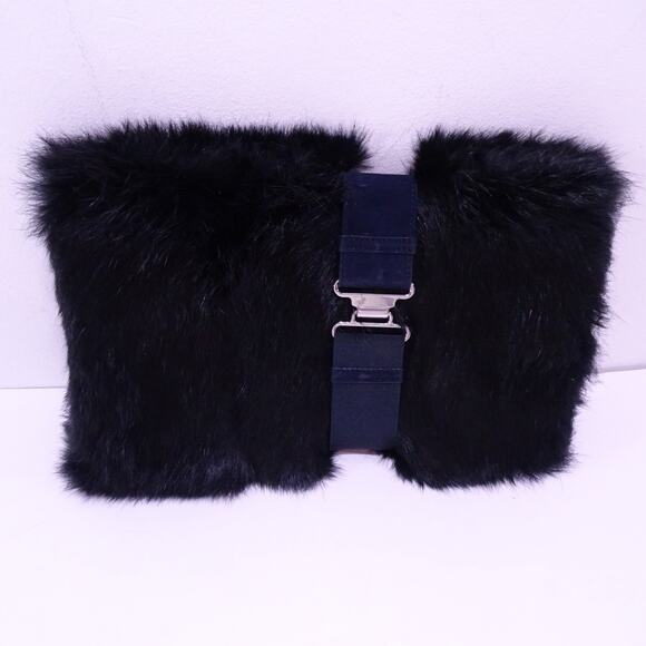 Theory Women's Transformer Rabbit Fur Wrap Clutch Purse Bag BLACK - Picture 5 of 11